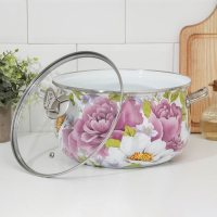 Кастрюля эмалированная &laquo;Пион&raquo;, 5.7 л, стеклянная крышка, индукция