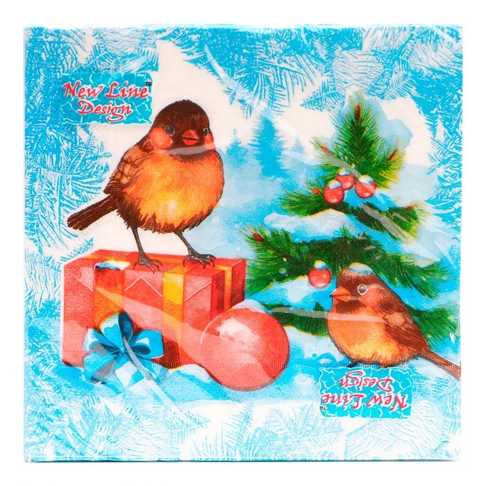 Новогодние салфетки бумажные Мой выбор &laquo;Снегири и Подарки&raquo; 3 слоя, 33х33 см, 20 шт