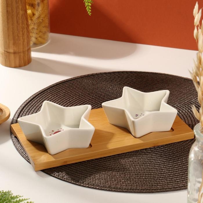 Соусники на деревянной подставке &laquo;Космически вкусно&raquo;, 100 мл, 2 шт