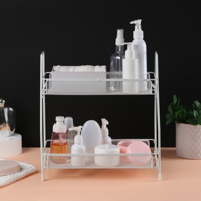 Органайзер для хранения косметических средств/принадлежностей, двухуровневый, 31 &times; 32 &times; 16.5 см, цвет белый