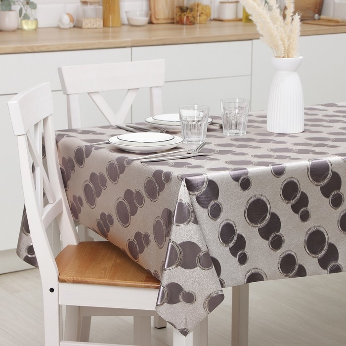 Клеёнка на стол на тканевой основе &laquo;Пузыри&raquo;, рулон 20 метров, ширина 137 см, толщина 0,22 мм, цвет серебряный