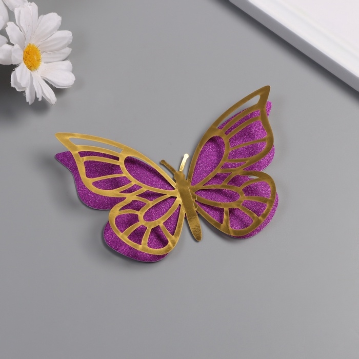 Наклейка бумага, пластик "Бабочки, цветной глиттер" золото набор 12 шт 12 см, 10 см 8 см