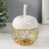 Шкатулка керамика, металл "Яблочко" белая 8,5х8,5х12 см Шкатулка керамика, металл "Яблочко" белая 8,5х8,5х12 см