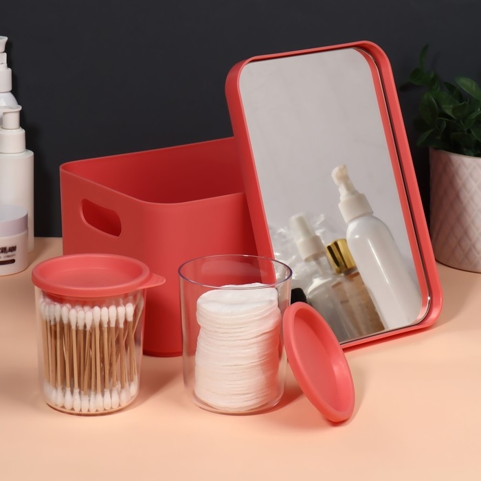 Набор органайзеров для хранения косметических принадлежностей &laquo;Eva&raquo;, 22,8 &times; 15,9 &times; 13,8 см, с зеркалом, цвет розовый