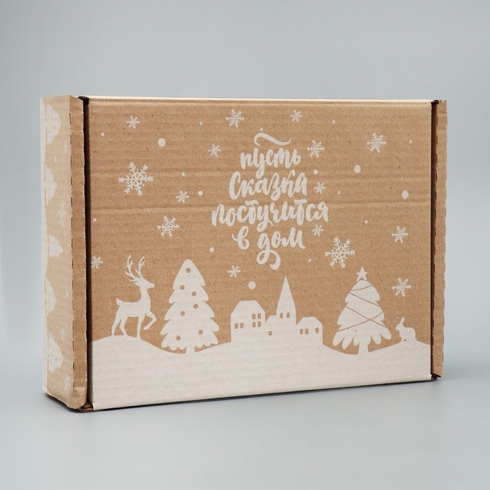 Коробка новогодняя складная &laquo;Снежный город&raquo;, бурый, 27 х 21 х 9 см, Новый год