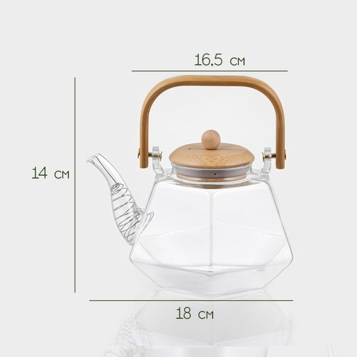 Чайник заварочный стеклянный с бамбуковой крышкой и металлическим фильтром BellaTenero &laquo;Октогон&raquo;, 1,2 л