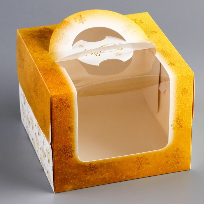 Новый год. Коробка под бенто-торт с окном "Исполнения желаний", 16 х 16 х 12,5 см