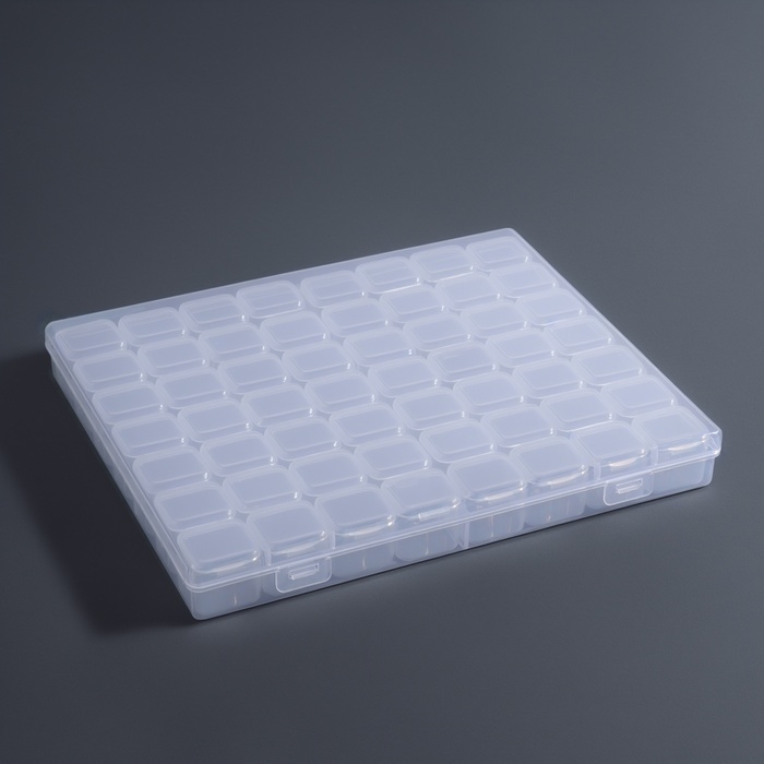 Органайзер для декора, 56 ячеек, 21 &times; 17,2 &times; 2,5/2,5 &times; 2,5 &times; 2 см, цвет прозрачный