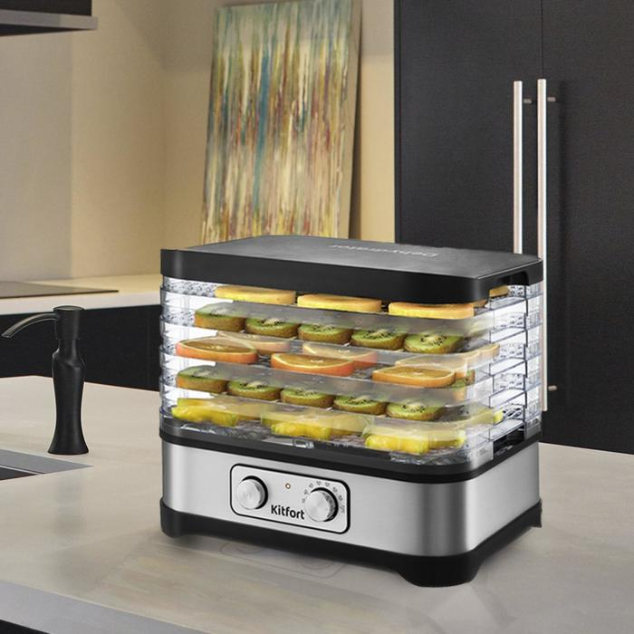 Сушилка для овощей и фруктов Kitfort KT-1912, 250 Вт, 5 ярусов, серебристая Сушилка для овощей и фруктов Kitfort KT-1912, 250 Вт, 5 ярусов, серебристая