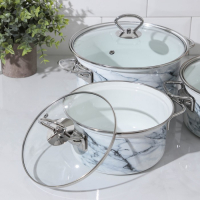 Набор эмалированных кастрюль «Белый мрамор-1-Элит», 3 предмета: 1,9 л, 2,5 л, 3,7 л, индукция Набор эмалированных кастрюль «Белый мрамор-1-Элит», 3 предмета: 1,9 л, 2,5 л, 3,7 л, индукция