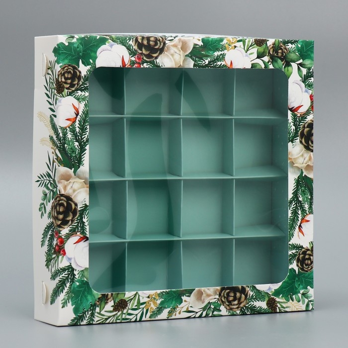 Коробка под 16 конфет &laquo;С Новым годом&raquo;, ботаника, 18.9 х 18.9 х 3.8 см, Новый год