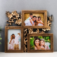 Фоторамка пластик на 3 фото 10х15 см "Цветущая вишня" золото 33х29 см Фоторамка пластик на 3 фото 10х15 см "Цветущая вишня" золото 33х29 см