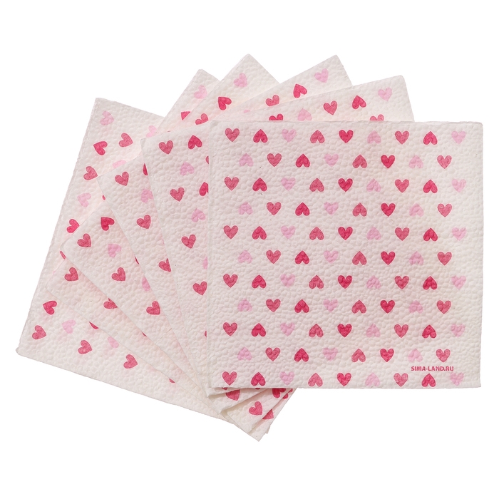 Салфетки бумажные однослойные Салфетки бумажные однослойные "Сердца"розовые 24х24 см, набор 20 шт.