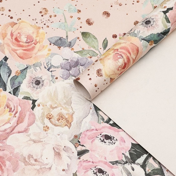 Бумага упаковочная, крафт Бумага упаковочная, крафт "Нежный букет", 70 х 100 см, 1 лист