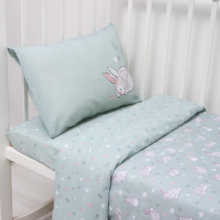 Постельное бельё Крошка Я &laquo;Зайчик на лужайке&raquo;, 112х143 см, 60х120+20 см, 40х60 см, 100% хлопок, бязь