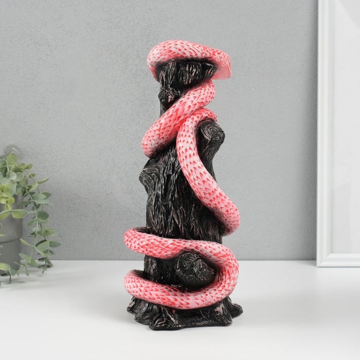 Новогодняя копилка "Змея на пеньке"  33 х14 х 15 см, розовый