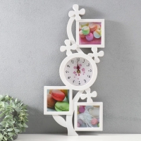 Мультирамка с часами "Цветок" пластик, 3 фото, 10х10/3 шт, цв. белый Мультирамка с часами "Цветок" пластик, 3 фото, 10х10/3 шт, цв. белый