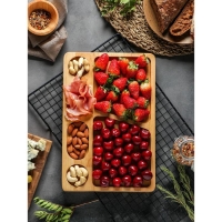 Менажница прямоугольная, 30&times;20&times;1,8 см, 6 секций, берёза