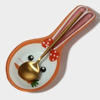 Подставка стеклянная под ложку Доляна &laquo;Зайка и морковка&raquo;, цвет оранжевый