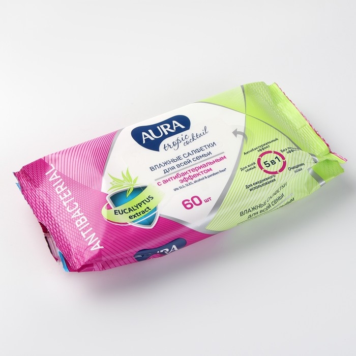 Влажные салфетки Aura Tropic Cocktail, c антибактериальным эффектом, 60 шт. Влажные салфетки Aura Tropic Cocktail, c антибактериальным эффектом, 60 шт.