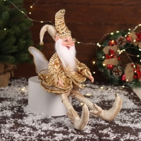 Новогодний шут "С крылышками" сидит, двигается, 39х14 см, золото