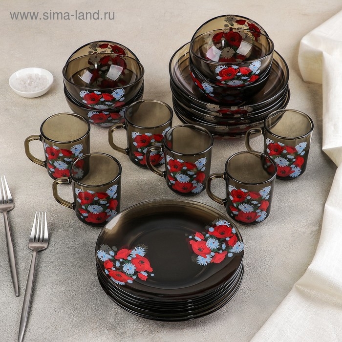 Набор столовый &laquo;Маки&raquo;, 24 предмета, цвет коричневый