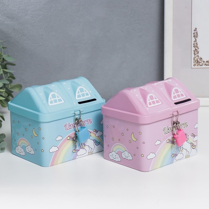 Копилка металл домик Копилка металл домик "Единорог" МИКС 10х9,5х12 см