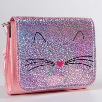 Сумка детская для девочки "Блестящий котик", на клапане, цвет розовый, 15х4х12 см Сумка детская для девочки "Блестящий котик", на клапане, цвет розовый, 15х4х12 см