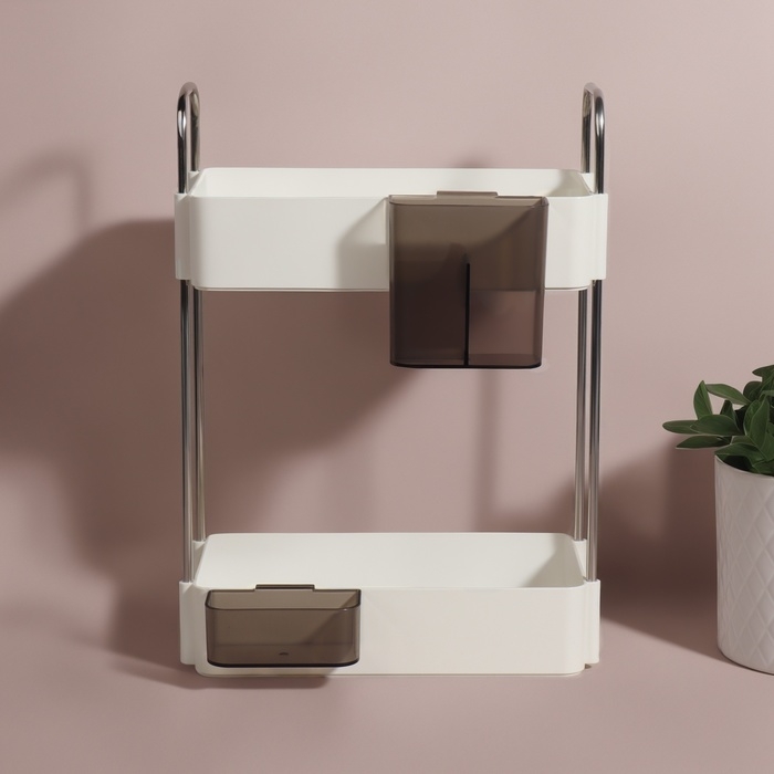 Органайзер для хранения, двухуровневый, 4 секции, 29 × 21 × 12 см, цвет белый/чёрный Органайзер для хранения, двухуровневый, 4 секции, 29 × 21 × 12 см, цвет белый/чёрный