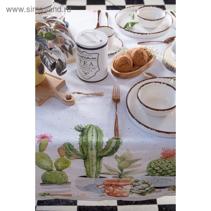 Скатерть Этель &laquo;Кактусы&raquo; 220х147 см, 100% хлопок, рогожка 160 гр/м2