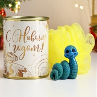 Новый год. Символ 2025. Набор в консервной банке "Золотой змей" белая, мыло + мочалка Новый год. Символ 2025. Набор в консервной банке "Золотой змей" белая, мыло + мочалка