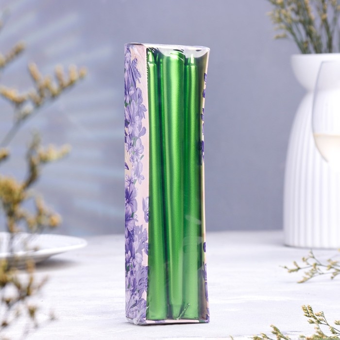 Набор Свечей античных, 1,9х 20 см, 6 штук, зелёный металлик