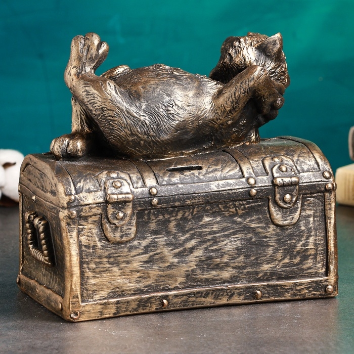 Копилка "Кот на сундуке" 23х13х22см, бронза