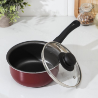 Ковш &laquo;Эксперт&raquo;, 1,3 л, d=16 см, стеклянная крышка, пластиковая ручка, антипригарное покрытие, цвет бордовый