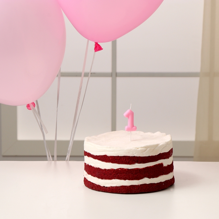 Свечи для торта + 5 шаров, цифра 1, розовая Свечи для торта + 5 шаров, цифра 1, розовая