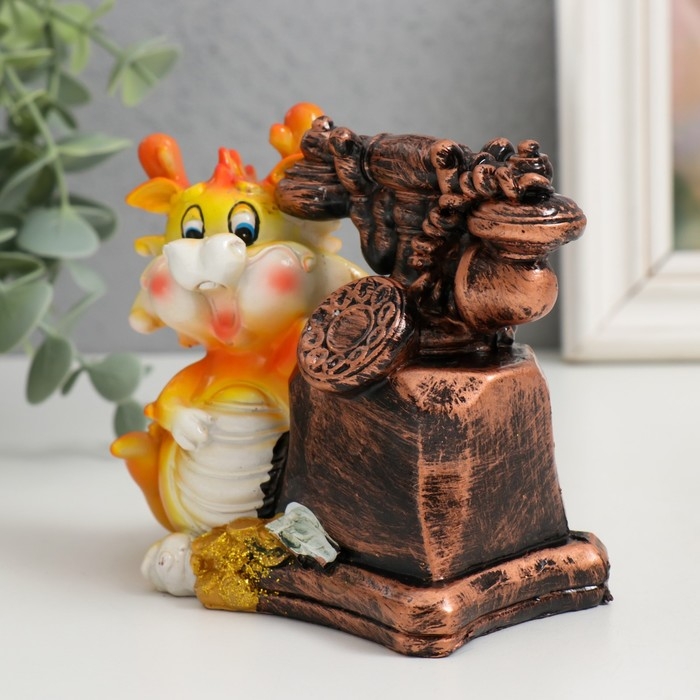 Копилка полистоун Копилка полистоун "Огненный дракоша с ретротелефоном" МИКС 11х7х10,5 см