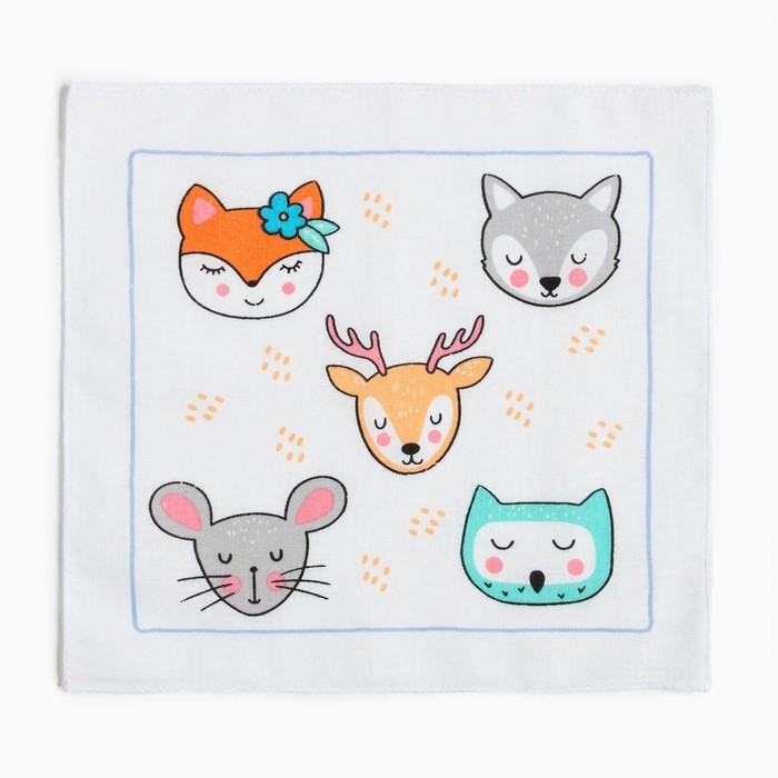 Набор носовых платков Крошка Я "Зверята" 21*21 см-12 шт, цв. МИКС, 100% хл