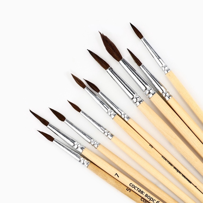 Кисть для рисования, набор белка круглые, 10 шт. № 1,2,3,4,5,6,7,8,9,10 &laquo;Ван Гог&raquo;