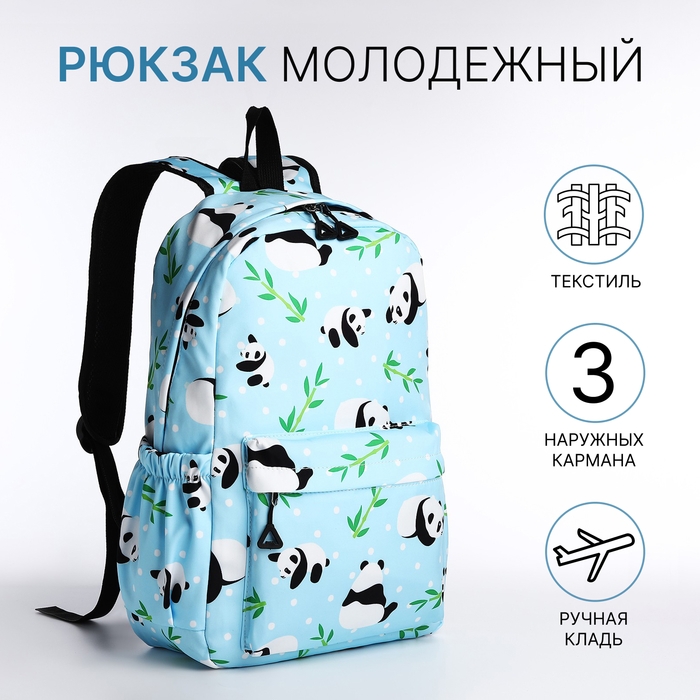 Рюкзак школьный на молнии, 3 наружных кармана, цвет голубой Рюкзак школьный на молнии, 3 наружных кармана, цвет голубой