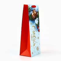 Пакет подарочный новогодний ламинированный под бутылку «Снежный лес», 13 x 36 x 10 Пакет подарочный новогодний ламинированный под бутылку «Снежный лес», 13 x 36 x 10