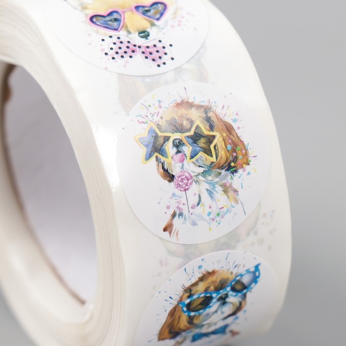 Наклейка бумага Наклейка бумага "Зверята в очках" d=2,5 см 500 шт в рулоне 3х6,5х6,5 см