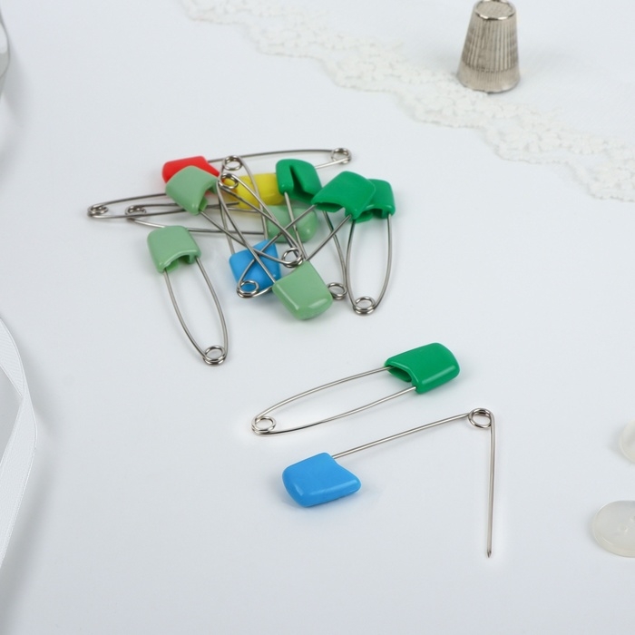Булавки английские, безопасные, 50 мм, 12 шт, цвет разноцветный