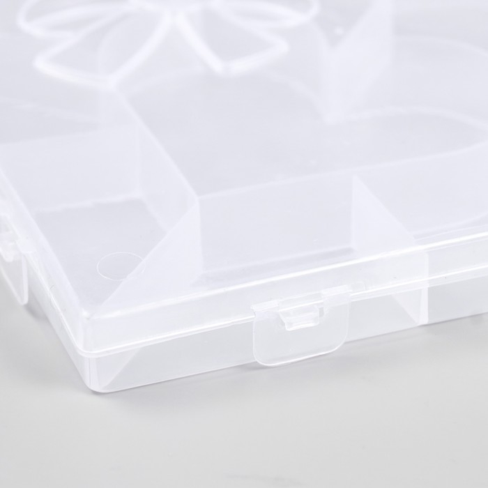 Шкатулка пластик для мелочей Шкатулка пластик для мелочей "Сердце с бантиком" прозрачная 9 отделений 15,5х14х1,8 см