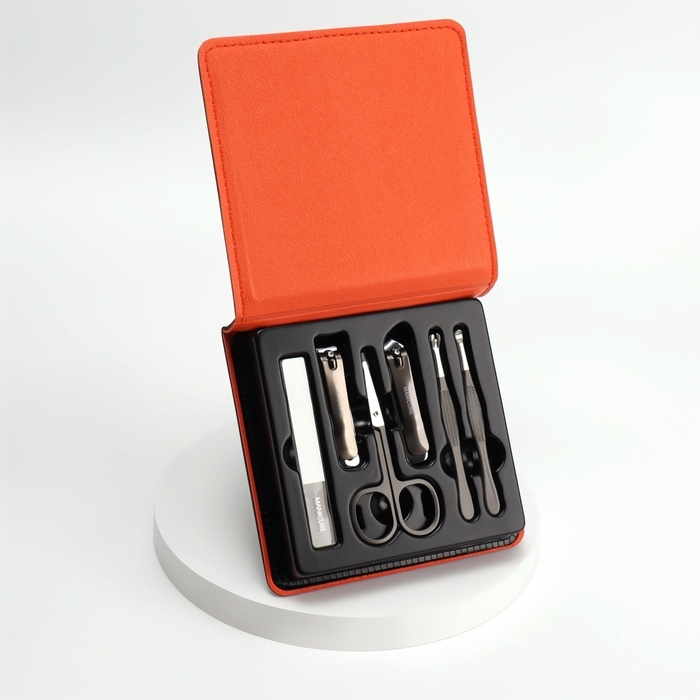 Набор маникюрный, 6 предметов, в футляре, цвет оранжевый/чёрный Набор маникюрный, 6 предметов, в футляре, цвет оранжевый/чёрный
