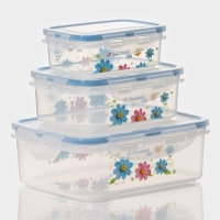 Набор ланч - боксов пластиковых прямоугольных &laquo;Полянка&raquo;, 3 шт: 150 мл, 300 мл, 500 мл, цвет МИКС