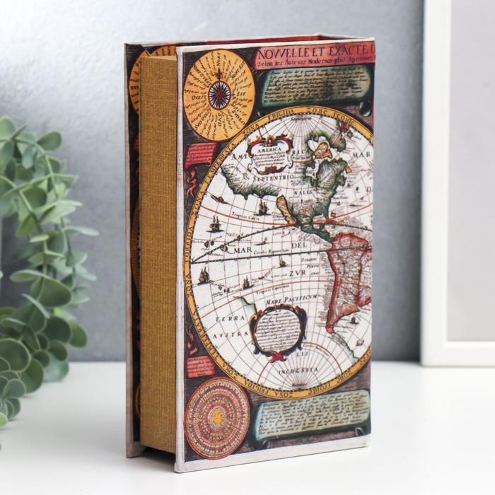 Шкатулка-книга дерево Шкатулка-книга дерево "Карта Колумба" кожзам 21х13х5 см