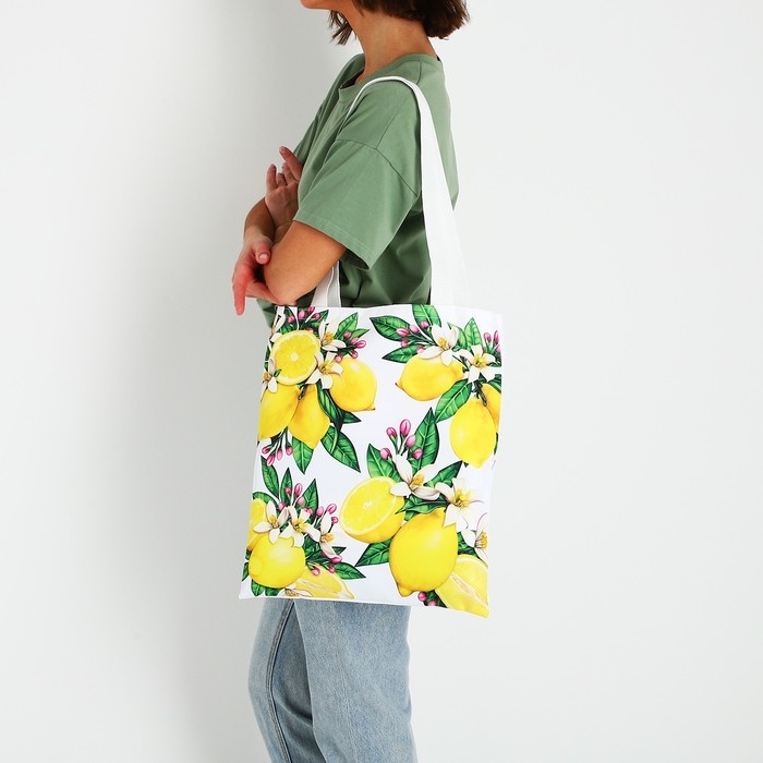 Сумка шопер &laquo;Лимоны&raquo; 35х0.5х40 см, отд без молнии, без подклада, белая