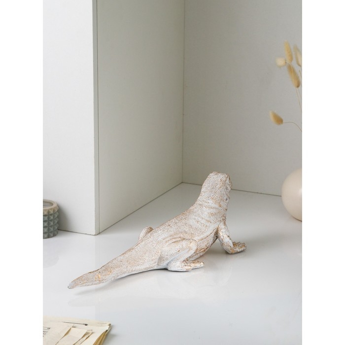 Фигура &laquo;Варан&raquo;, полистоун, 14 см, цвет бело-золотой