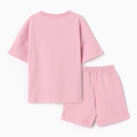 Костюм детский для девочки (футболка,шорты), цвет розовый, рост 134