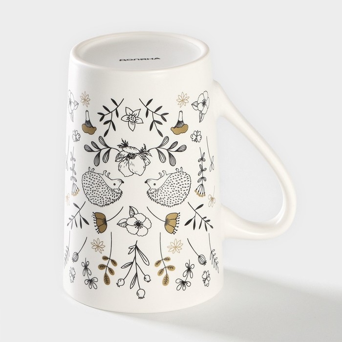 Кружка фарфоровая Доляна &laquo;Ёжик&raquo;, 380 мл, цвет белый